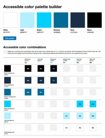 Screenshot of the accessible color palette builder application